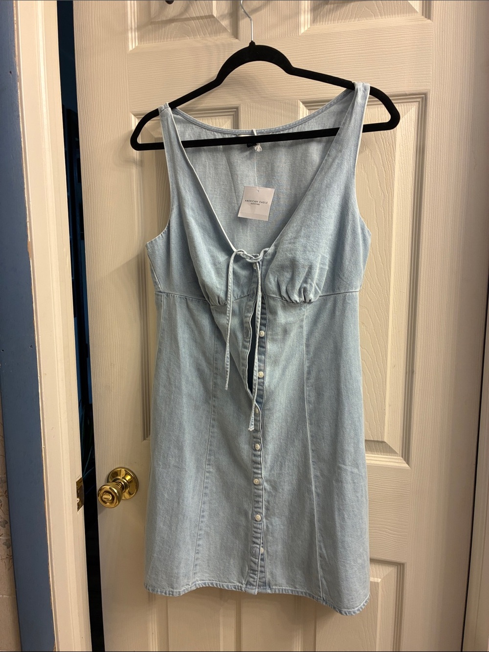 American Eagle Outfitters Light Blue Denim Tie-Front Mini Dress